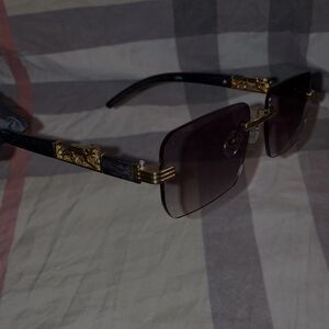 Black /Gold rounded+squared rimless gradient designer luxury glasses unisex +NEW